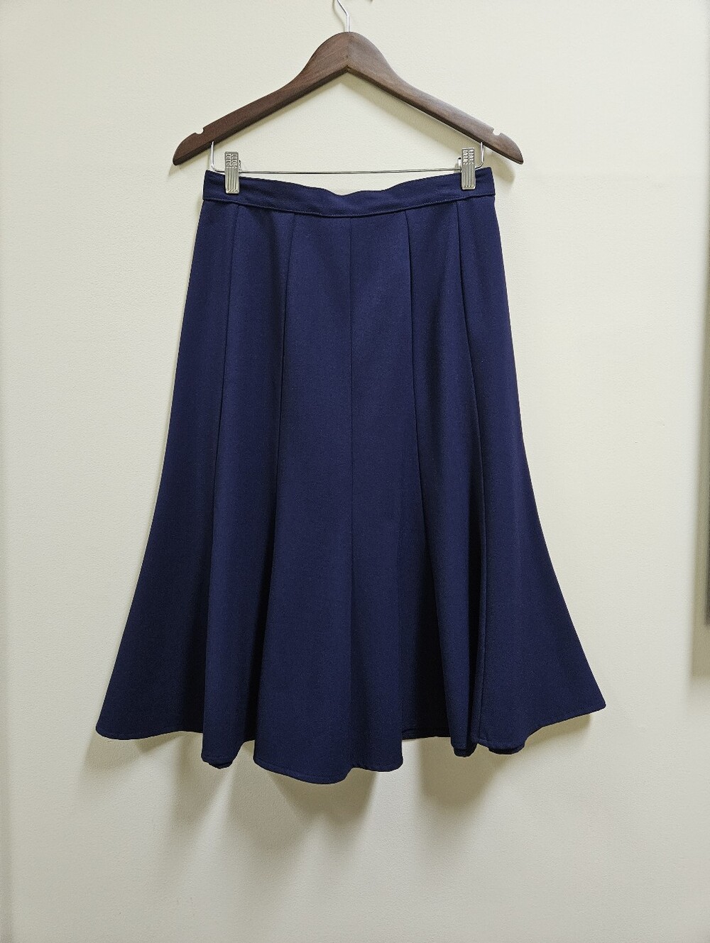 TanJay Petite 10P Navy Blue Pleated Panel Fit & Flare Midi Skirt